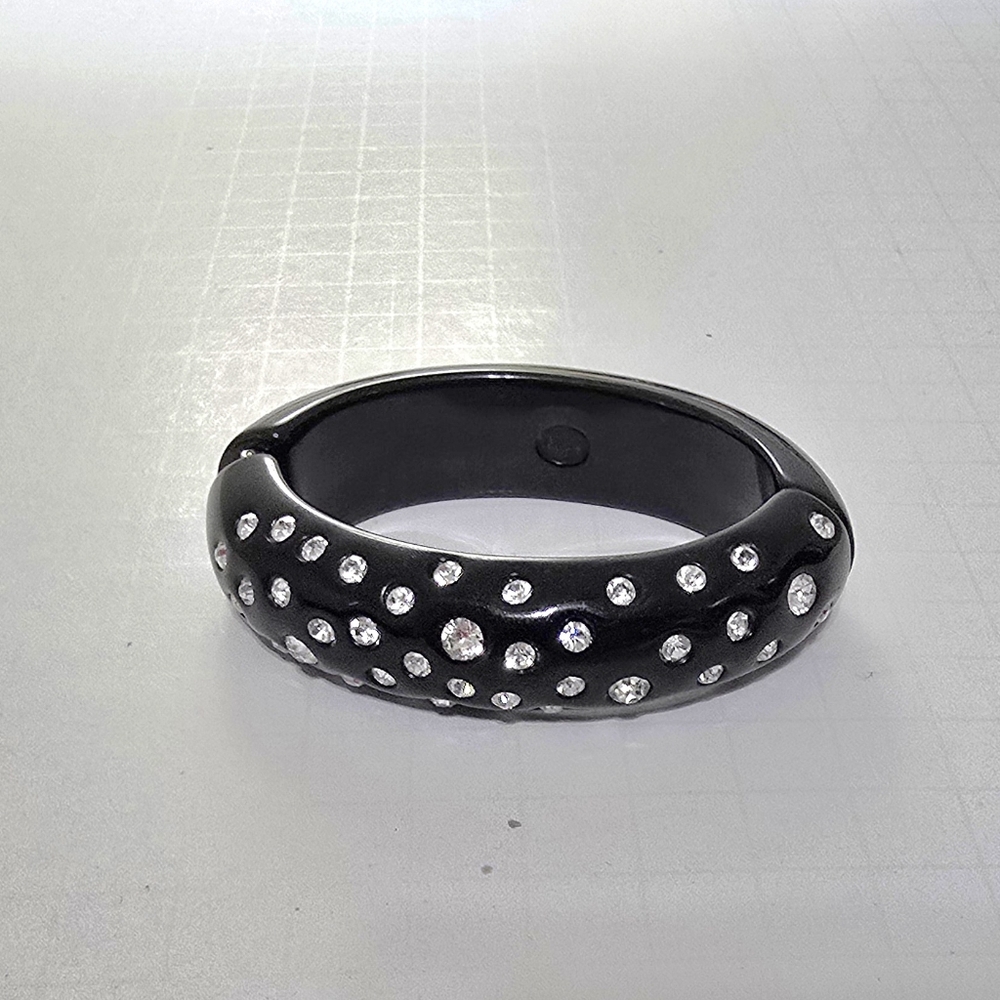 Vtg Kenneth Jay Lane Black Ova Lucite Hinged Brac… - image 1